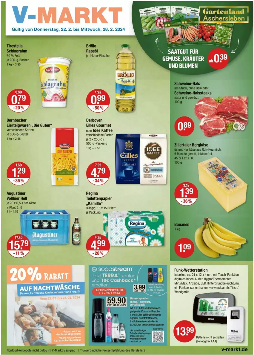 Aktueller Prospekt Vmarkt - Prospekte - von 22.02 bis 28.02.2024 - strona 1 - produkty: angebot, angebote, batterie, Becher, beleuchtung, Bergkäse, bernbacher, beutel, bier, darbo, darboven, eier, eilles gourmet, eis, elle, gewürz, gin, hartkäse, Heu, heumilch, kaffee, Kamill, kamille, Käse, kräuter, LG, milch, natur, papier, reis, rwe, schlagrahm, schwein, schweine, steak, steaks, teigwaren, teller, thermometer, Ti, tisch, toilettenpapier, wein, weine, Wetterstation