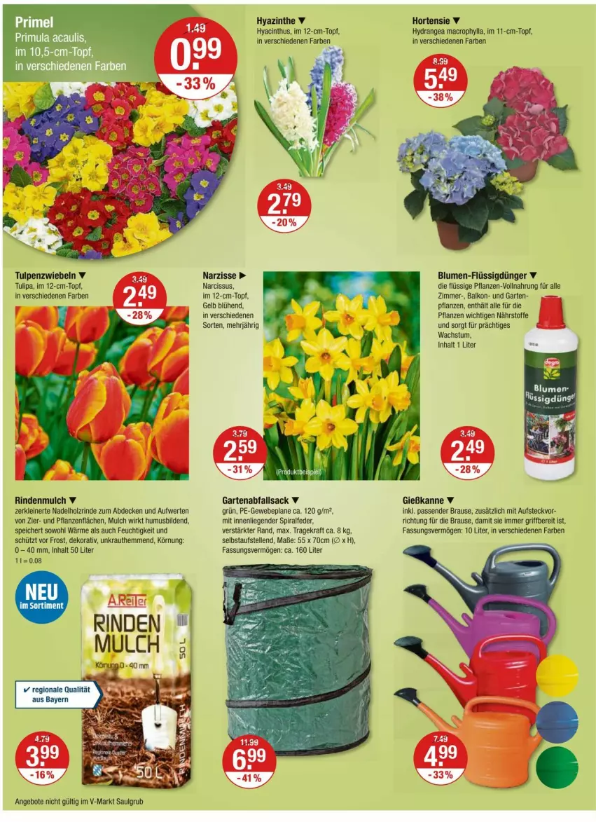 Aktueller Prospekt Vmarkt - Prospekte - von 22.02 bis 28.02.2024 - strona 16 - produkty: angebot, angebote, blume, blumen, brause, cin, decke, dünger, elle, flüssigdünger, Garten, Gewebeplane, Gießkanne, Holz, hortensie, hydrangea, kraft, Kraut, leine, LG, mac, pflanze, pflanzen, rind, rindenmulch, sac, Ti, topf, tulip, zwiebel, zwiebeln