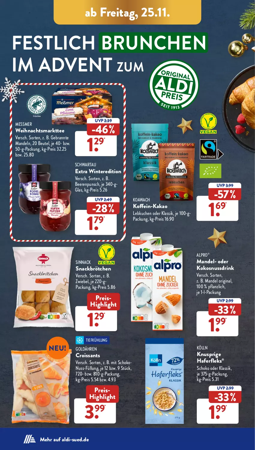 Aktueller Prospekt AldiSud - NÄCHSTE WOCHE - von 21.11 bis 26.11.2022 - strona 36 - produkty: aldi, alpro, beere, beeren, beutel, brötchen, Croissant, croissants, drink, eis, gin, hafer, haferfleks, kakao, kokos, kokosnuss, Kokosnussdrink, kölln, kuchen, Lebkuchen, mandel, mandeln, nuss, Nussdrink, reis, schoko, Schwartau, sinnack, snack, ssd, tee, Ti, zwiebel