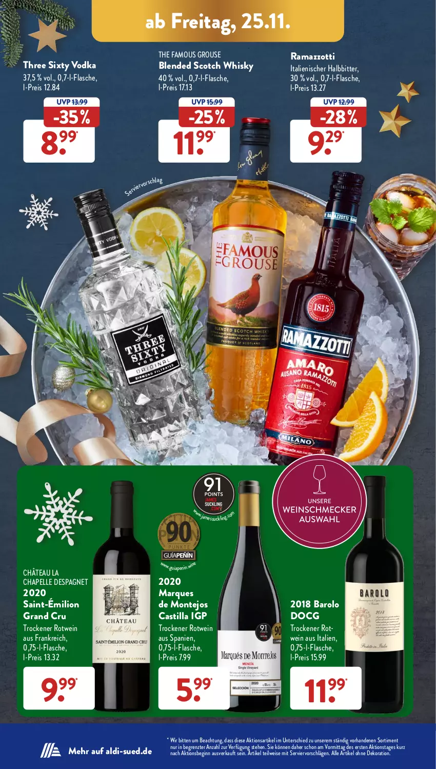 Aktueller Prospekt AldiSud - NÄCHSTE WOCHE - von 21.11 bis 26.11.2022 - strona 40 - produkty: aldi, alle artikel ohne dekoration, asti, Barolo, blended scotch, blended scotch whisky, dekoration, eis, elle, flasche, gin, lion, monte, rama, ramazzott, ramazzotti, reis, rotwein, scotch, scotch whisky, Three Sixty, Ti, vodka, wein, whisky, zott, ZTE