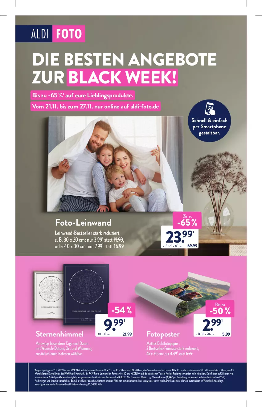 Aktueller Prospekt AldiSud - NÄCHSTE WOCHE - von 21.11 bis 26.11.2022 - strona 42 - produkty: aldi, angebot, angebote, auto, black week, eis, elle, erde, gutschein, handtuch, korb, lack, ndk, papier, Paw Patrol, reis, ring, smartphone, tasse, Ti, tisch, tuc, Wandkalender