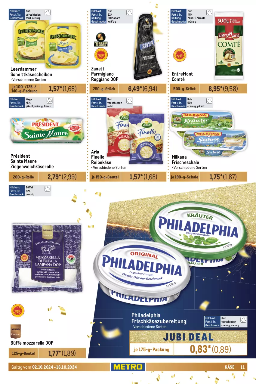 Aktueller Prospekt Metro - Food-NonFood - von 02.10 bis 16.10.2024 - strona 11 - produkty: arla, beutel, chorizo, comté, coupon, eis, elle, finello, fleisch, frischkäse, frischkäsezubereitung, gin, jamón serrano, Kalbfleisch, Käse, Käsekrainer, käsescheiben, leerdammer, mac, Mett, metten, Mettenden, mettwurst, milch, milka, milkana, mit kalbfleisch, mozzarella, nuss, parmigiano, parmigiano reggiano, philadelphia, prosciutto, prosciutto cotto, reggiano, Reibekäse, reis, rel, ring, salami, salsiccia, Schal, Schale, schinken, schnitten, schnittkäse, schnittkäsescheiben, serrano, teller, Ti, weichkäse, wiltmann, wurst