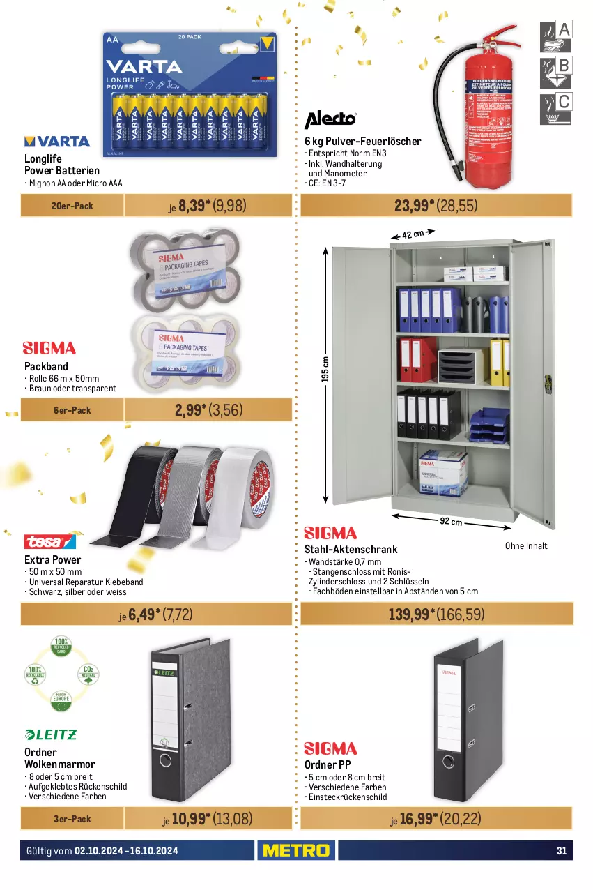 Aktueller Prospekt Metro - Food-NonFood - von 02.10 bis 16.10.2024 - strona 31 - produkty: Aktenschrank, auto, batterie, batterien, Beba, braun, Brei, brot, brother, buch, Clin, din a4, drucker, eis, elle, ente, Kette, kopierpapier, longlife, Metro, ordner, Packband, papier, Schrank, sim, telefon, teller, Ti, tisch, wandhalterung