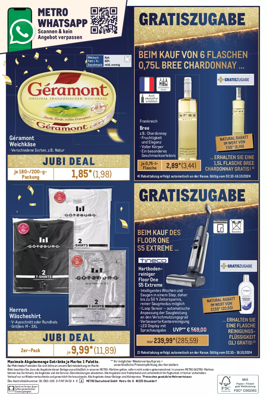 Aktueller Prospekt Metro - Food-NonFood - von 02.10 bis 16.10.2024 - strona 32 - produkty: abholpreise, angebot, angebote, auer, auto, bree, chardonnay, eis, elle, ente, flasche, frucht, géramont, getränk, getränke, Hartbodenreiniger, ilag, Intel, Käse, LG, mac, Metro, metro gastro, milch, natur, natura, Palette, Rauch, reiniger, Reinigung, reis, rwe, shirt, teller, Ti, tisch, weichkäse