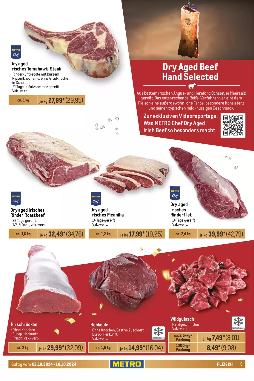 Aktueller Prospekt Metro - Food-NonFood - von 02.10 bis 16.10.2024 - strona 5 - produkty: beef, braten, burger, coupon, deo, eis, elle, ente, entrecôte, filet, fleisch, geschnetzeltes, gulasch, gyros, lack, mac, meersalz, Metro, natur, nuss, reis, rind, rinder, rinderbraten, rinderfilet, Rippen, roastbeef, salz, Schal, Schale, schinken, schnitten, schwein, schweine, schweinenacken, sim, steak, steakhüfte, Ti, wein, weine, Wild, Zelt