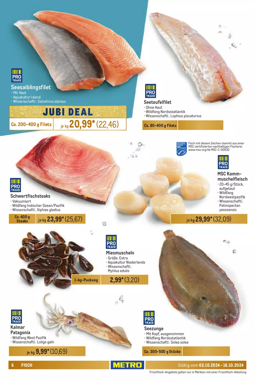 Aktueller Prospekt Metro - Food-NonFood - von 02.10 bis 16.10.2024 - strona 6 - produkty: Abtei, angebot, angebote, aqua, eis, filet, filets, fisch, fische, Fischer, fleisch, frischfisch, Muscheln, Saibling, Schere, Seesaiblingsfilet, steak, steaks, Ti, Wild