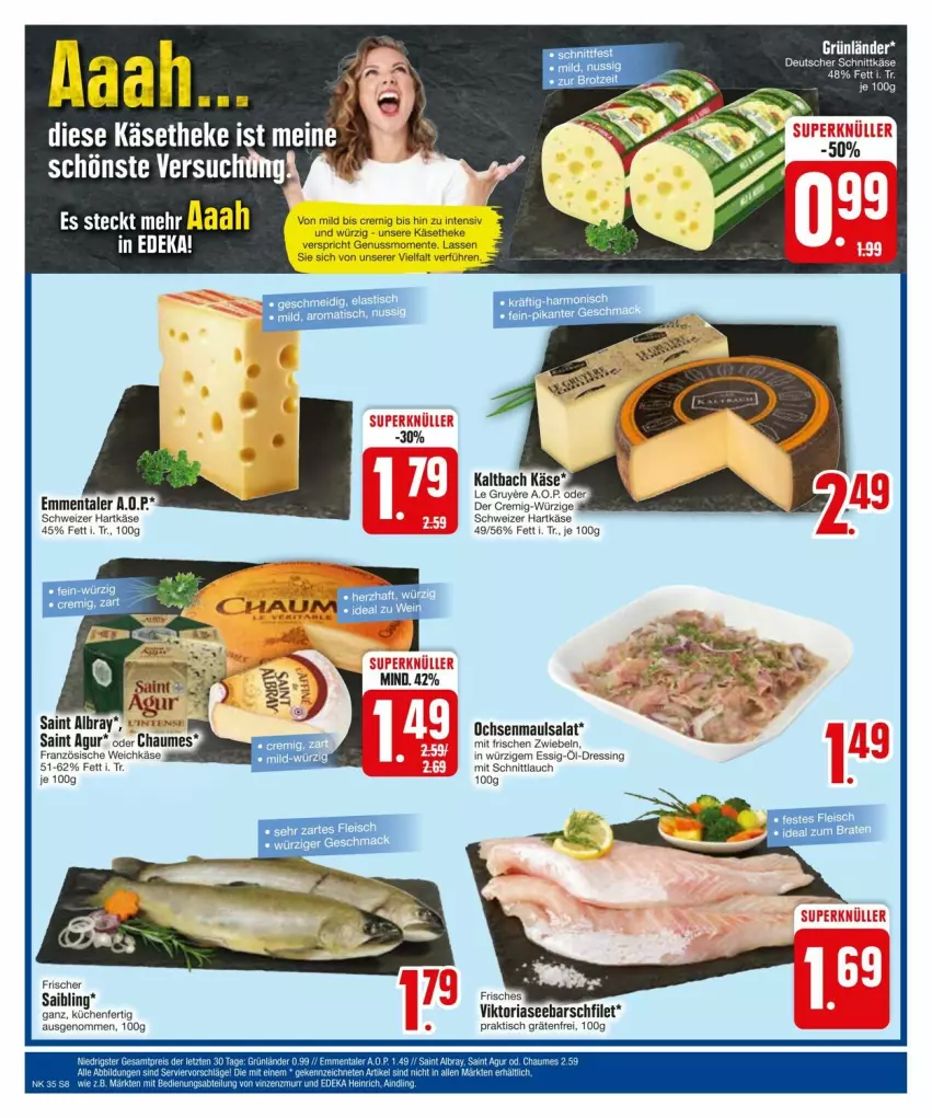 Aktueller Prospekt Edeka - Prospekte - von 25.08 bis 31.08.2024 - strona 8 - produkty: brot, chaumes, dressing, emmentaler, ente, essig, filet, hartkäse, Käse, käsetheke, LG, nuss, Ria, Saibling, Saint Agur, salat, schnittlauch, schweizer hartkäse, Ti, tisch, weichkäse, zwiebel, zwiebeln