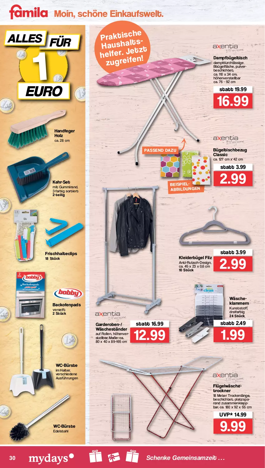 Aktueller Prospekt Famila - Prospekte - von 28.02 bis 05.03.2022 - strona 30 - produkty: backofen, bügel, bügeltisch, bürste, edelstahl, Garderobe, Holz, Klammern, kleid, kleider, kleiderbügel, lamm, Ofen, Ti, tisch, Trockner, WC-Bürste