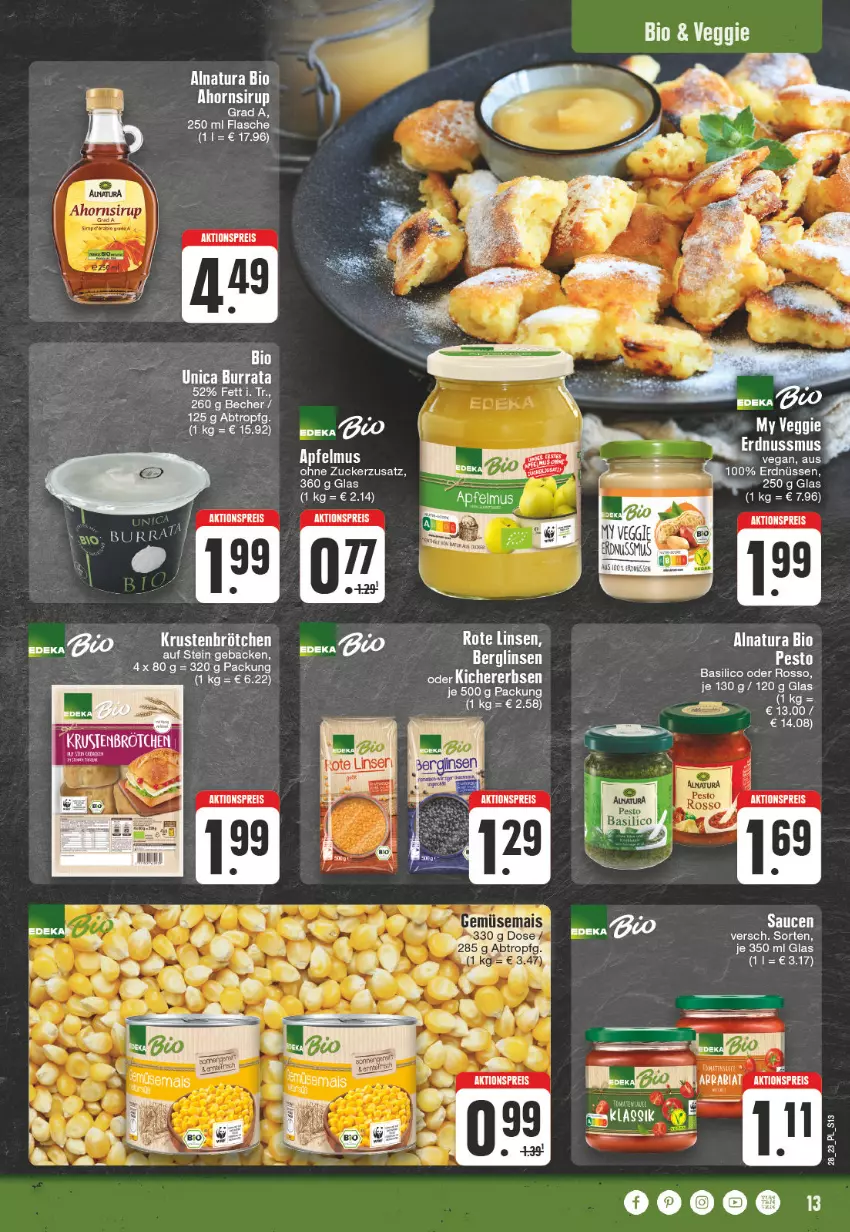 Aktueller Prospekt E Center - Angebote der Woche - von 10.07 bis 15.07.2023 - strona 13 - produkty: aktionspreis, basilico, Becher, bio, brot, Burrata, eis, erdnuss, erdnüsse, erdnüssen, flasche, geback, LG, linsen, natur, natura, nuss, pesto, reis, Rote Linsen, Ti, veggie, zucker