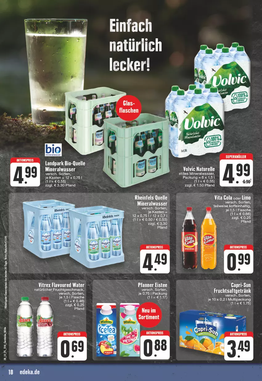 Aktueller Prospekt E Center - Angebote der Woche - von 10.07 bis 15.07.2023 - strona 18 - produkty: Alwa, bio, Cap, capri-sun, cola, deka, eis, eistee, elle, flasche, frucht, limo, mac, mineralwasser, natur, pfanne, Pfanner, reis, rel, rheinfels quelle, tee, Ti, vita, Vita C, vitrex, volvic, wasser, ZTE