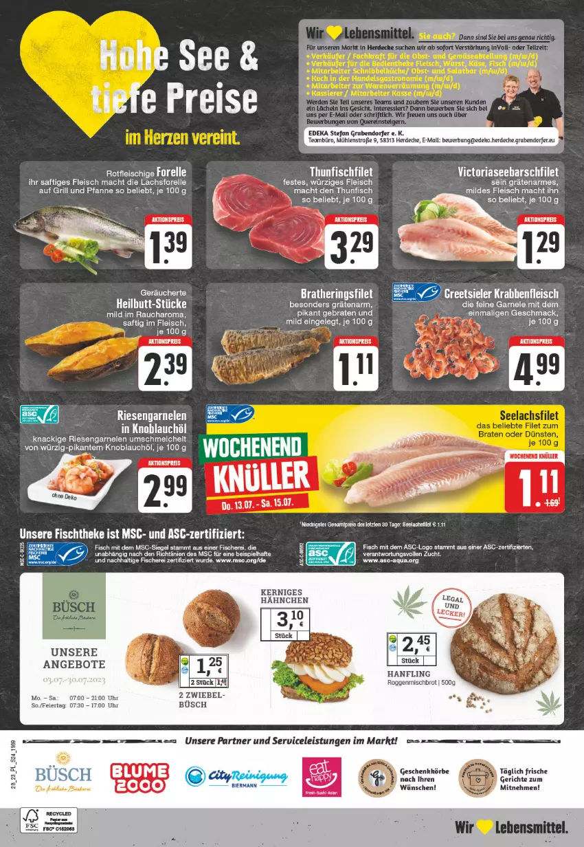 Aktueller Prospekt E Center - Angebote der Woche - von 10.07 bis 15.07.2023 - strona 24 - produkty: aktionspreis, angebot, angebote, aqua, Bank, blume, braten, brot, eier, eis, elle, filet, fisch, fische, Fischer, fleisch, forelle, garnelen, grill, grill und pfanne, hering, Herings, knoblauch, lachs, lebensmittel, LG, mac, pfanne, Rauch, reis, rel, Ria, riesengarnelen, ring, saft, Schere, tee, thunfisch, Ti, uhr, und pfanne, zwiebel