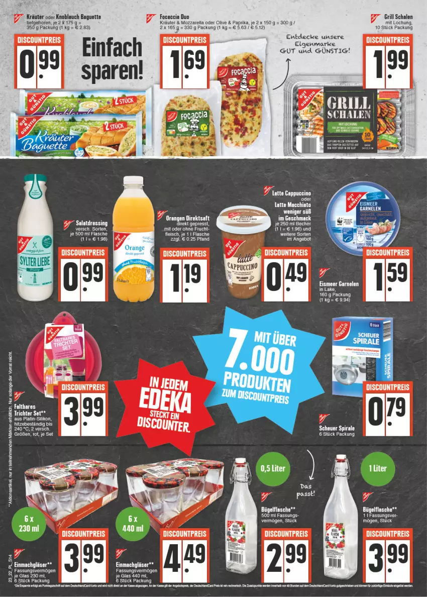 Aktueller Prospekt E Center - Angebote der Woche - von 06.06 bis 11.06.2022 - strona 14 - produkty: ACC, angebot, baguette, bügel, bügelflasche, Cap, cappuccino, chia, cin, decke, direktsaft, discount, eis, flasche, Focaccia, frucht, garnelen, Gläser, grill, HP, knoblauch, kräuter, latte, latte macchiato, Lusti, mac, macchiato, mozzarella, olive, orange, orangen, paprika, reis, rel, saft, Schal, Schale, tee, Ti