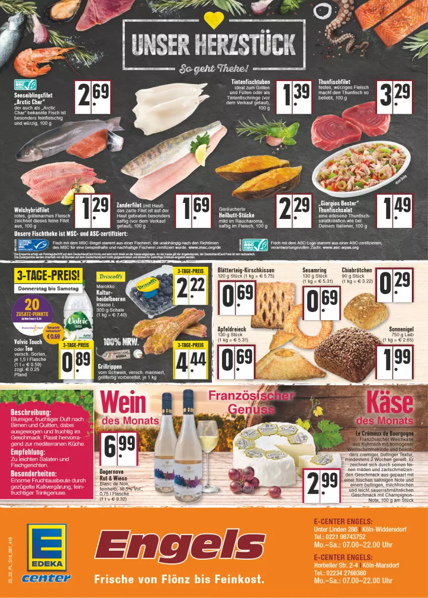 Aktueller Prospekt E Center - Angebote der Woche - von 06.06 bis 11.06.2022 - strona 16 - produkty: apfel, aqua, auer, blätterteig, braten, brötchen, champignon, chia, deutschlandcard, eis, feinkost, filet, fisch, fische, Fischer, fischtheke, flasche, fleisch, frucht, grill, ideal zum grillen, kirsch, kissen, küche, mac, milch, nuss, ring, saft, salat, salate, Sauerrahm, Schal, Schale, Schere, schwein, sesam, Sesamring, tee, thunfisch, Thunfischsalat, Ti, Tintenfischringe, uhr, wein, Wels, Zander