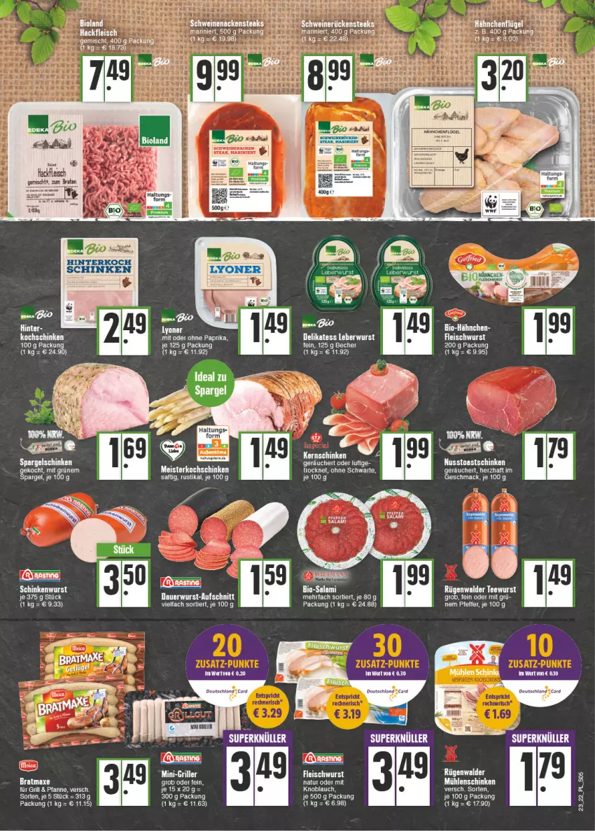 Aktueller Prospekt E Center - Angebote der Woche - von 06.06 bis 11.06.2022 - strona 5 - produkty: Becher, bio, bioland, braten, eis, fleisch, fleischwurst, grill, hackfleisch, knoblauch, kochschinken, leberwurst, mac, Meister, natur, nuss, paprika, pfeffer, Rana, rügenwalder, saft, schinken, schinkenwurst, spargel, tee, teewurst, Ti, toast, Toastschinken, wurst, Yo