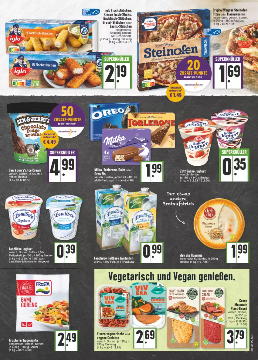 Aktueller Prospekt E Center - Angebote der Woche - von 06.06 bis 11.06.2022 - strona 7 - produkty: angebot, aufstrich, backfisch, Becher, beutel, brezel, brot, brotaufstrich, eis, fisch, fischstäbchen, flammkuchen, gin, iglo, joghur, joghurt, Koriander, kuchen, lachs, lamm, landliebe, landliebe joghurt, landmilch, milch, milchreis, natur, Ofen, original wagner, pizza, reis, Ria, sahne, sahne joghurt, steinofen, tee, Ti, Vegeta, wagner