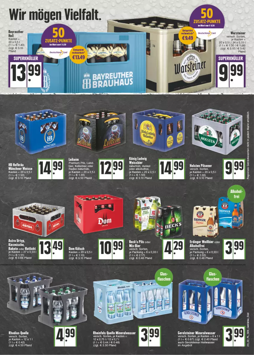 Aktueller Prospekt E Center - Angebote der Woche - von 06.06 bis 11.06.2022 - strona 9 - produkty: alkohol, Alwa, angebot, bier, eis, elle, erdinger, gerolsteine, gerolsteiner, getränk, getränke, holsten, holsten pilsener, kellerbier, mineralwasser, natur, oder radler, pils, pilsener, premium pils, radler, rheinfels quelle, steiner, Ti, warsteiner, wasser