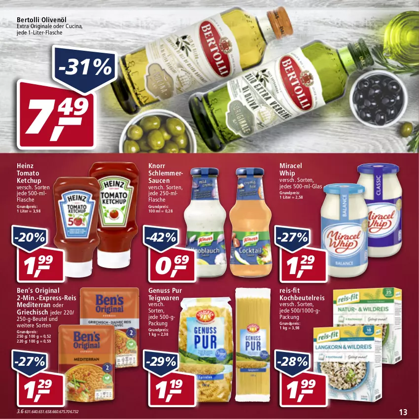 Aktueller Prospekt Real - Real Handzettel - von 31.01 bis 05.02.2022 - strona 13 - produkty: bertolli, beutel, cin, eis, express-reis, flasche, gin, heinz, ketchup, knorr, kochbeutel, miracel, miracel whip, nuss, olive, oliven, olivenöl, olivenöl extra, reis, reis-fit, sauce, saucen, schlemmersauce, schlemmersaucen, teigwaren, tomato ketchup