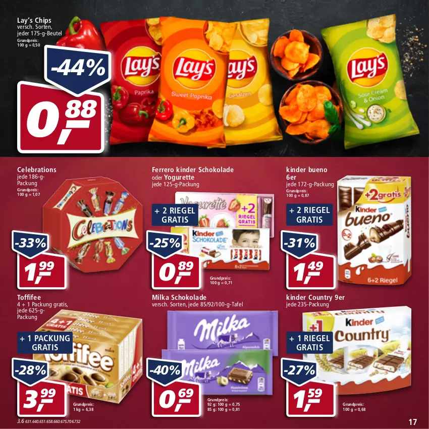 Aktueller Prospekt Real - Real Handzettel - von 31.01 bis 05.02.2022 - strona 17 - produkty: beutel, chips, eis, ferrero, Kinder, kinder bueno, kinder country, kinder schokolade, milka, milka schokolade, oder yogurette, reis, riegel, schoko, schokolade, Ti, toffifee, Yo, yogurette