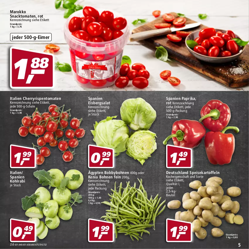 Aktueller Prospekt Real - Real Handzettel - von 31.01 bis 05.02.2022 - strona 5 - produkty: beutel, bohne, bohnen, eimer, eis, eisbergsalat, kartoffel, kartoffeln, kohlrabi, paprika, reis, rispentomaten, salat, Schal, Schale, snack, speisekartoffeln, Ti, tomate, tomaten