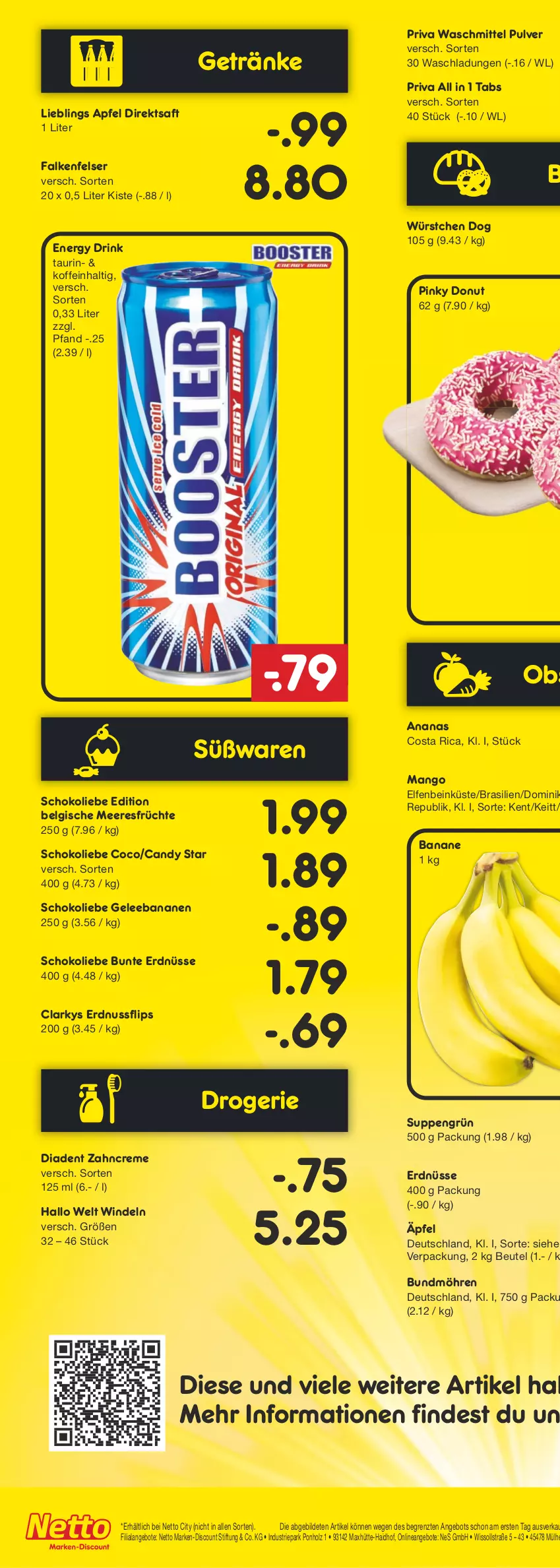 Aktueller Prospekt Netto Marken-Discount - Filial-Angebote - von 20.06 bis 25.06.2022 - strona 43 - produkty: ananas, angebot, angebote, apfel, backwaren, banane, bananen, beko, beutel, bio, biobio, Bundmöhren, creme, direktsaft, discount, Donut, drink, eis, energy drink, erdnuss, erdnüsse, früchte, gelee, getränk, getränke, gouda, hafer, Haferdrink, haltbare milch, Holz, joghur, joghurt, kühlregal, LG, mango, marken-discount, meeresfrüchte, milch, möhren, natur, naturjoghurt, ndk, nuss, obst, pfanne, pfannen, regal, reis, saft, sandwich, schoko, suppe, suppen, Ti, uhr, versandkostenfrei, waschmittel, windeln, würstchen, zahncreme, ZTE