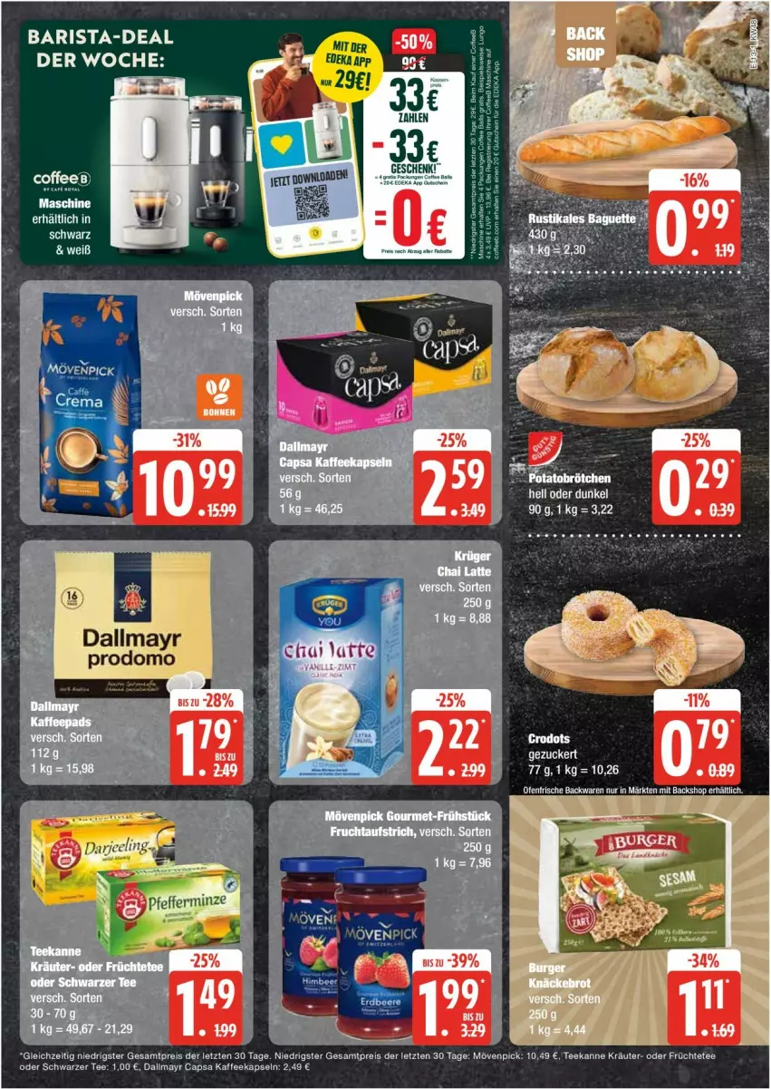 Aktueller Prospekt Edeka - Prospekte - von 25.11 bis 30.11.2024 - strona 13 - produkty: backwaren, dallmayr, dallmayr prodomo, eis, frische backwaren, früchte, Früchtetee, kaffee, kaffeekapseln, kräuter, mövenpick, Ofen, prodomo, reis, schwarzer tee, tee, teekanne, Ti, ZTE