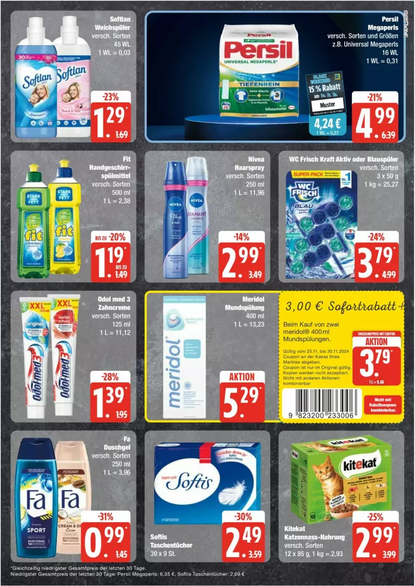 Aktueller Prospekt Edeka - Prospekte - von 25.11 bis 30.11.2024 - strona 19 - produkty: eis, megaperls, Odol, persil, reis, sofortrabatt, spülung, Tasche, taschen, taschentücher, Ti, tücher, universal megaperls, ZTE