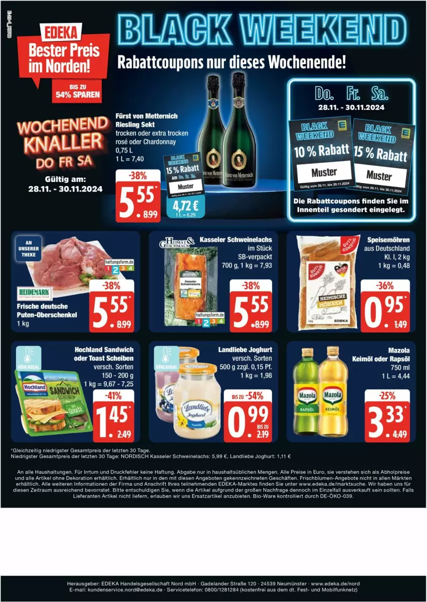 Aktueller Prospekt Edeka - Prospekte - von 25.11 bis 30.11.2024 - strona 20 - produkty: abholpreise, alle artikel ohne dekoration, angebot, angebote, bio, blume, blumen, chardonnay, coupon, coupons, deka, dekoration, eis, Elan, elle, ente, henkel, hochland, joghur, joghurt, kasseler, keimöl, lachs, landliebe, landliebe joghurt, pute, reis, sandwich, schenkel, schwein, schweine, Schweinelachs, Ti, toast, trolli, wein, weine, Zelt, ZTE