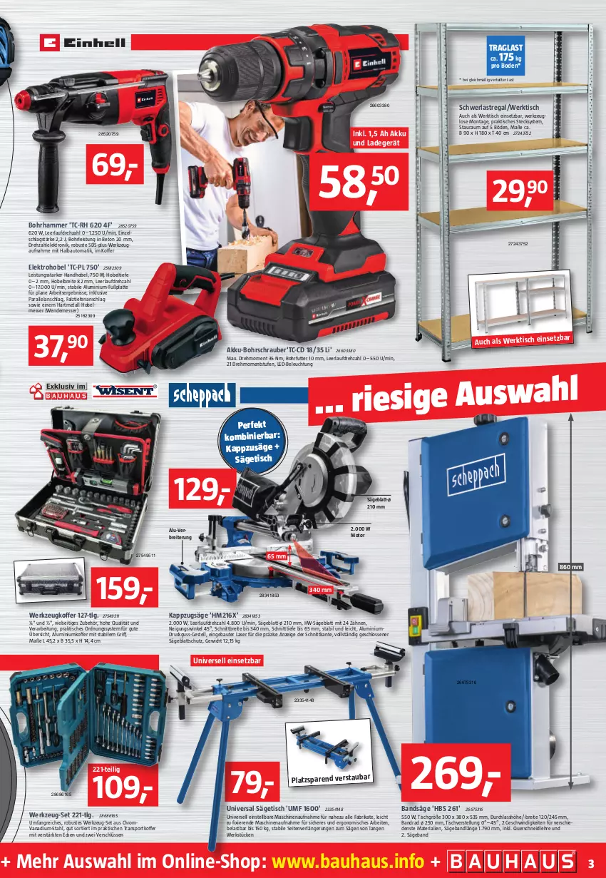 Aktueller Prospekt Bauhaus - Prospekte - von 10.12 bis 25.12.2021 - strona 3 - produkty: akku, akku-bohrschrauber, auto, Bau, beleuchtung, Bohrhammer, Bohrschrauber, Brei, eis, Elan, Elektro, gsw, Handhobel, koffer, ladegerät, latte, led-beleuchtung, LG, messer, regal, Ria, säge, schwerlastregal, Sport, Ti, tisch, werkzeug