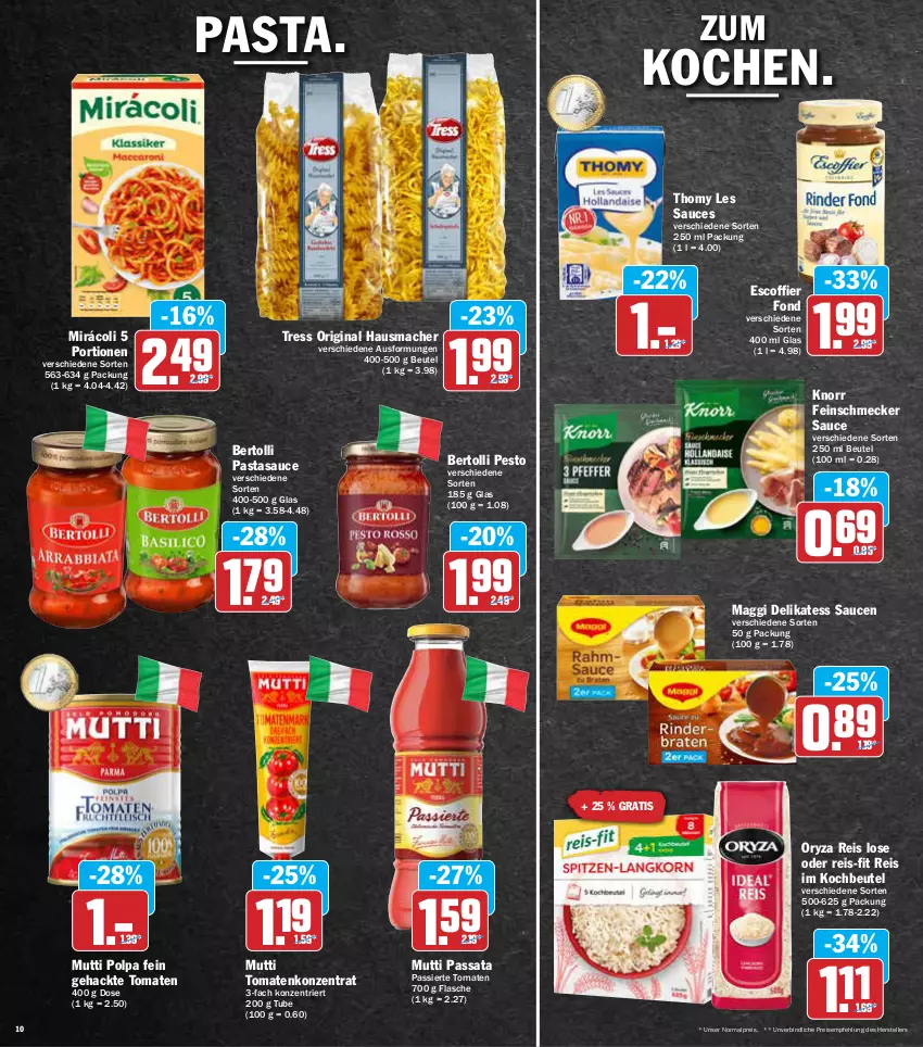 Aktueller Prospekt Aez - Prospekte - von 23.05 bis 28.05.2022 - strona 10 - produkty: bertolli, beutel, delikatess sauce, eis, elle, feinschmecker, flasche, gin, Hausmacher, knorr, kochbeutel, mac, maggi, Mirácoli, Mutti, oryza, pasta, pesto, reis, reis-fit, sauce, saucen, teller, thomy, thomy les sauces, Ti, tomate, tomaten