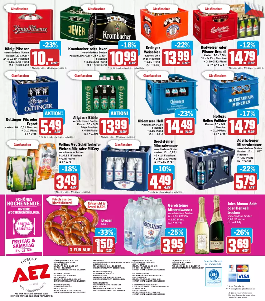 Aktueller Prospekt Aez - Prospekte - von 23.05 bis 28.05.2022 - strona 16 - produkty: adelholzener, AEZ, Alwa, bier, brezel, buch, budweiser, bügel, bügelflasche, drucker, eis, elle, Engel, ente, erdinger, fisch, flasche, Germ, gerolsteine, gerolsteiner, glasflasche, gsw, henkel, henkell, Henkell Trocken, Holz, jever, jules mumm, kerze, könig pilsener, krombache, krombacher, LG, mineralwasser, Mixer, mixery, mumm, oettinger, perla, pils, pilsener, pilsner, pilsner urquell, reis, ring, rum, schöfferhofer, sekt, steiner, teller, Ti, uhr, veltins, wasser, weissbier