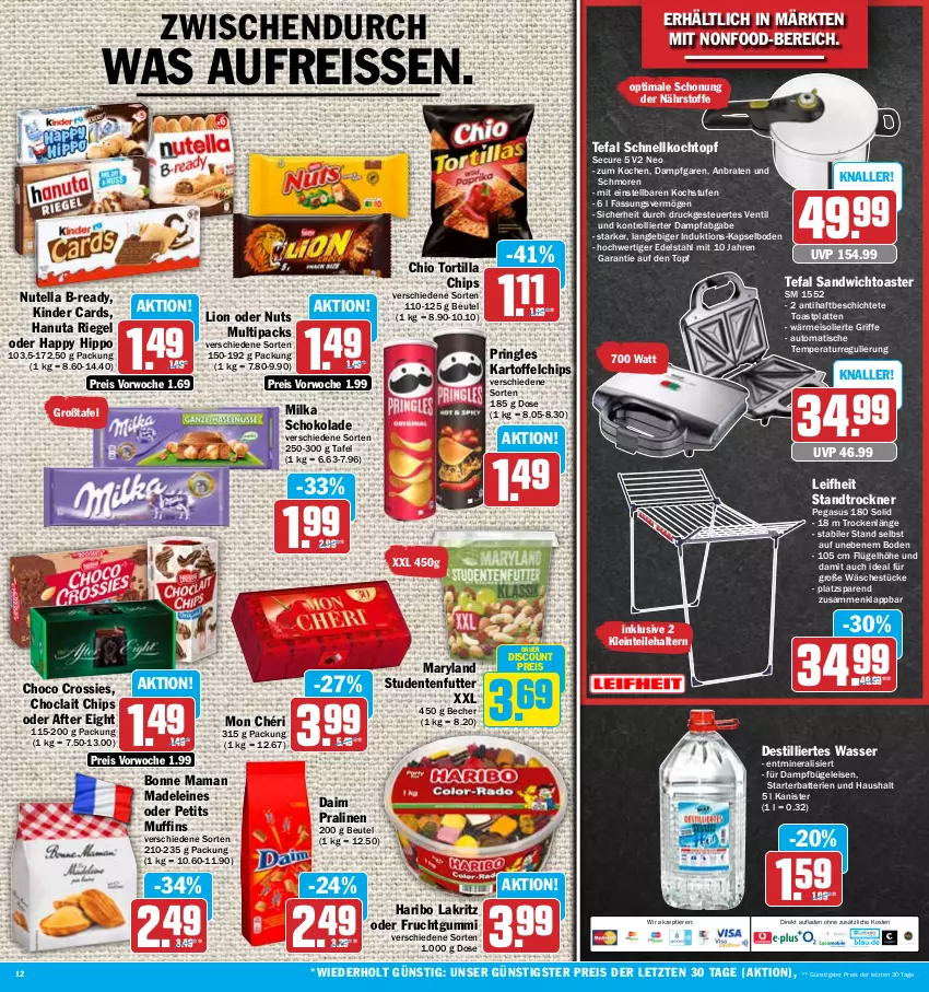 Aktueller Prospekt Hit - Prospekte - von 13.03 bis 18.03.2023 - strona 12 - produkty: after eight, asus, auer, auto, batterie, batterien, Becher, beutel, bonne maman, braten, bügel, Bügeleisen, chips, choclait chips, choco crossies, crossies, daim, dampfbügeleisen, discount, edelstahl, eis, ente, frucht, fruchtgummi, hanuta, haribo, hipp, kartoffel, kartoffelchips, Kinder, Kochtopf, Lakritz, latte, leifheit, leine, lion, mam, milka, milka schokolade, Mon Chéri, Muffin, muffins, nutella, pralinen, pringles, reis, reiss, riegel, ring, sandwich, Schnellkochtopf, schoko, schokolade, studentenfutter, tefal, Ti, Tiere, tisch, toast, toaster, topf, tortilla, Tortilla Chips, Trockner, trolli, wasser, ZTE