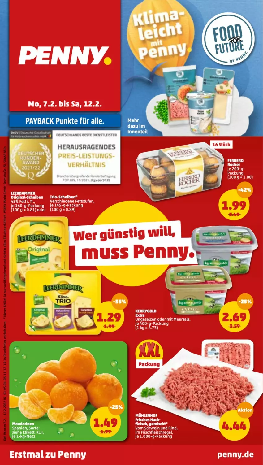 Aktueller Prospekt Penny - Prospekte - von 07.02 bis 12.02.2022 - strona 1 - produkty: gin, leerdammer, mandarine, mandarinen, payback, Ti