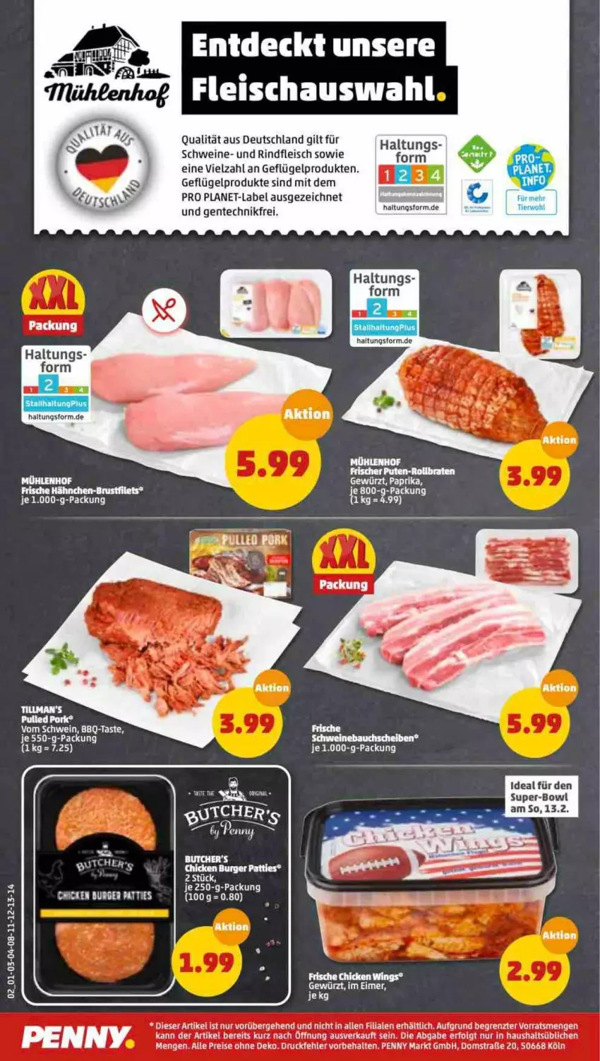 Aktueller Prospekt Penny - Prospekte - von 07.02 bis 12.02.2022 - strona 2 - produkty: arla, Bau, bauchscheiben, brustfilet, eis, ente, filet, filets, fleisch, Frische Hähnchen, Geflügel, geflügelprodukte sind mit dem, hähnchen-brustfilet, LG, reis, rind, rindfleisch, schwein, schweine, Schweinebauch, schweinebauchscheiben, Ti, wein, weine, ZTE