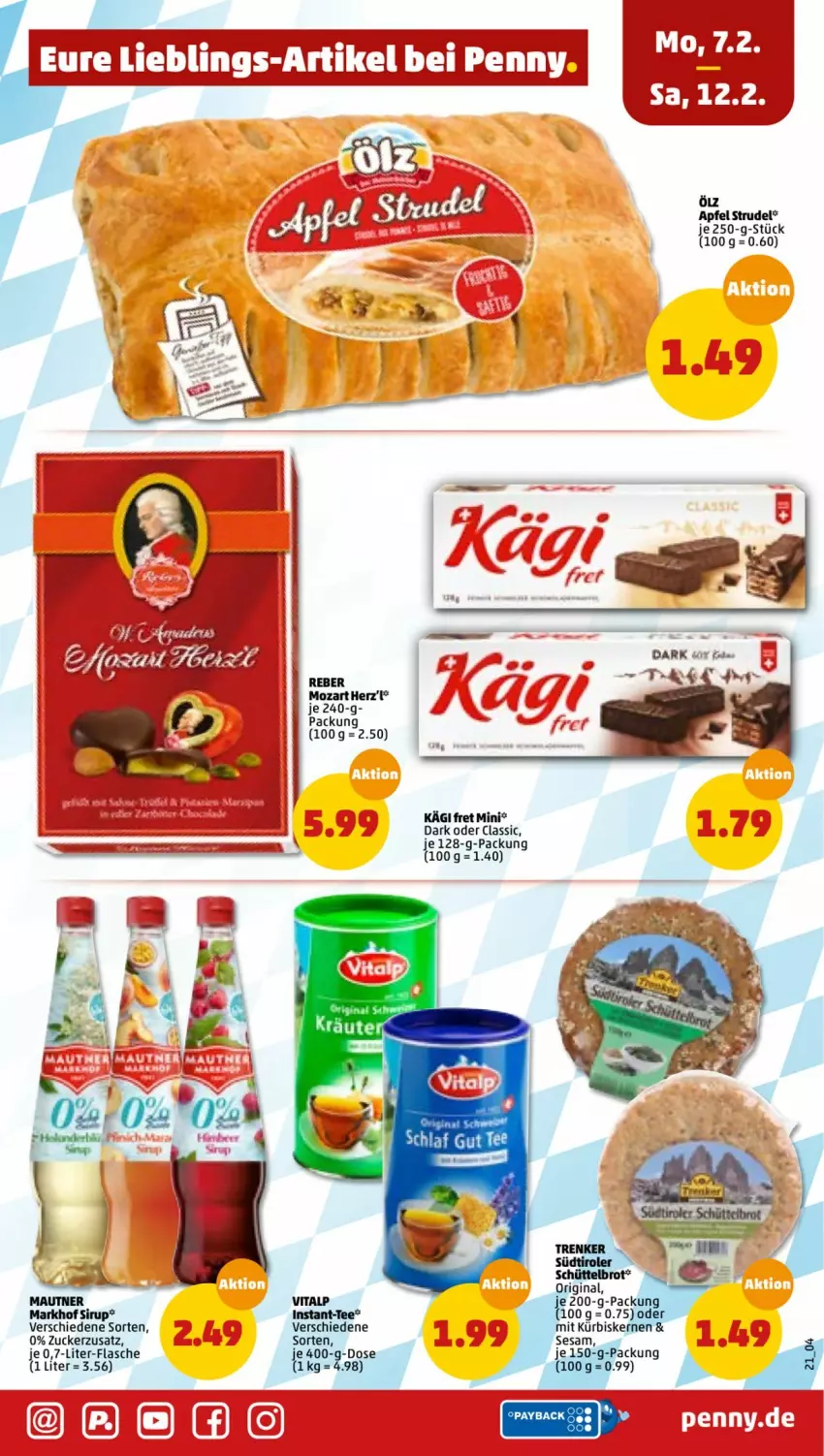 Aktueller Prospekt Penny - Prospekte - von 07.02 bis 12.02.2022 - strona 21 - produkty: apfel, brot, flasche, gin, Kägi, Kürbis, kürbiskerne, Mautner, sesam, sirup, Strudel, südtiroler, tee, Ti, vita, zucker