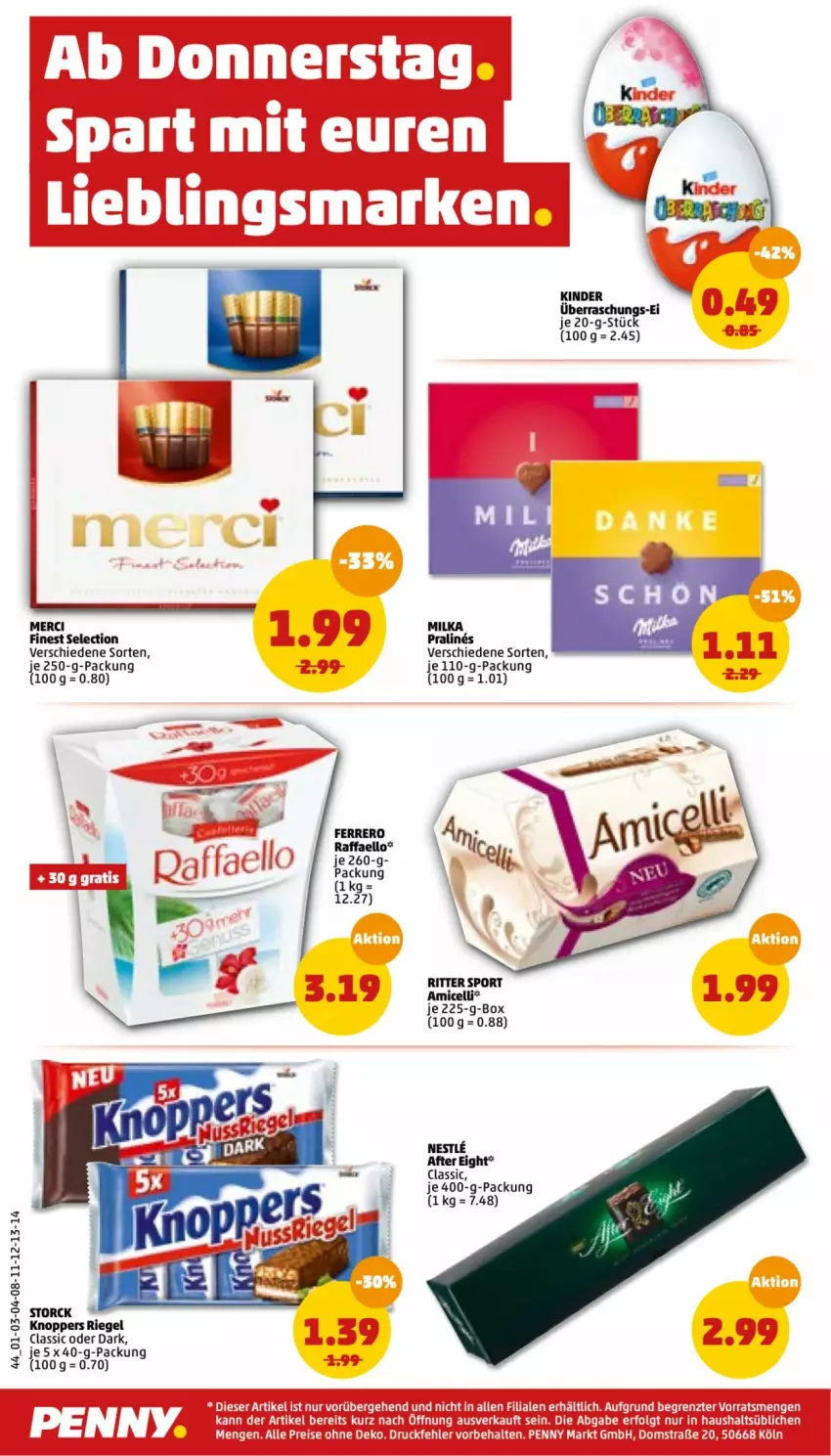 Aktueller Prospekt Penny - Prospekte - von 07.02 bis 12.02.2022 - strona 44 - produkty: after eight, amicelli, eis, ferrero, Kinder, knoppers, merci, raffaello, reis, riegel, ritter, ritter sport, Sport, storck, tee, Ti, ZTE