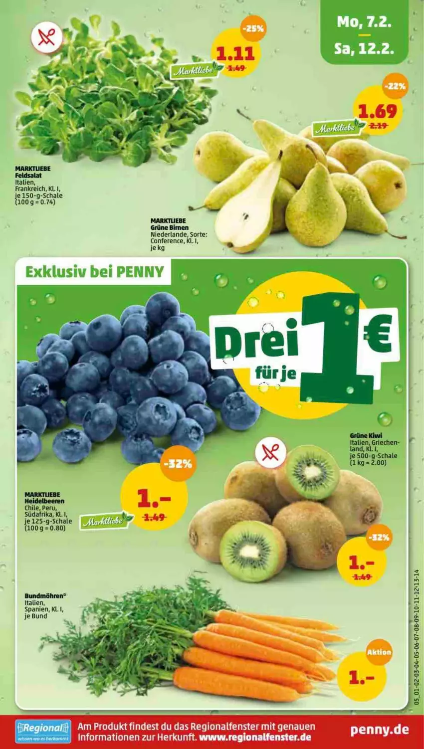 Aktueller Prospekt Penny - Prospekte - von 07.02 bis 12.02.2022 - strona 5 - produkty: beere, beeren, Birnen, Bundmöhren, fenster, heidelbeere, heidelbeeren, kiwi, möhren, Schal, Schale, Ti