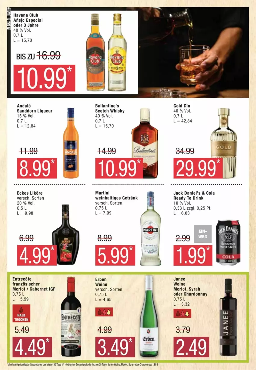 Aktueller Prospekt Edeka - Prospekte - von 10.02 bis 17.02.2024 - strona 22 - produkty: ball, cabernet, chardonnay, cola, drink, eis, getränk, gin, Havana Club, jack daniel, Jack Daniel’s, likör, liqueur, martini, merl, merlot, reis, sanddorn, scotch, scotch whisky, Ti, wein, weine, whisky, ZTE