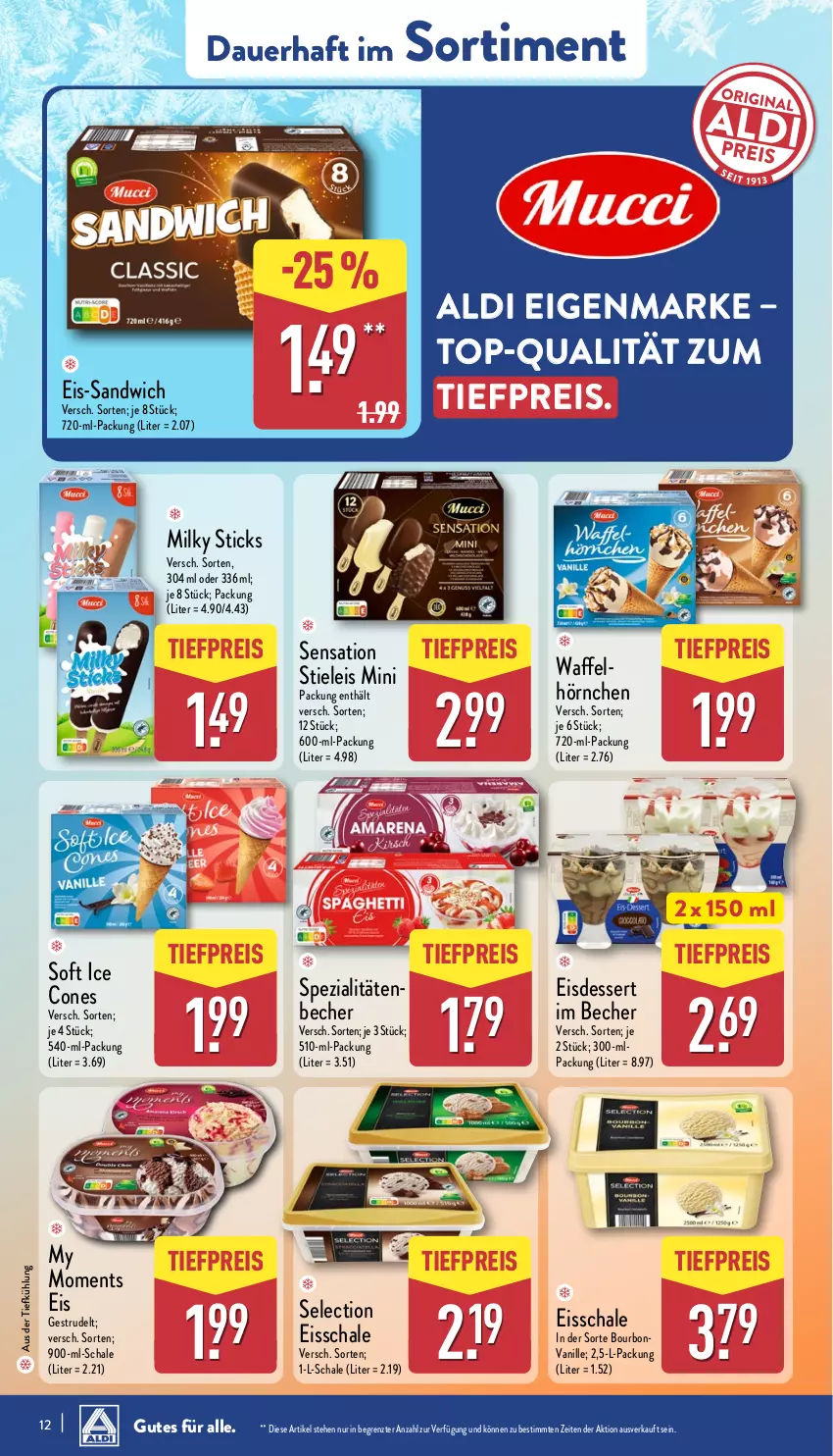 Aktueller Prospekt Aldi Nord - Von Montag - von 17.03 bis 22.03.2025 - strona 12 - produkty: aldi, auer, aus der tiefkühlung, Becher, bourbon, bourbonvanille, dessert, eis, hörnchen, reis, sandwich, Schal, Schale, Spezi, stieleis, Strudel, Ti, tiefpreis, vanille, ZTE