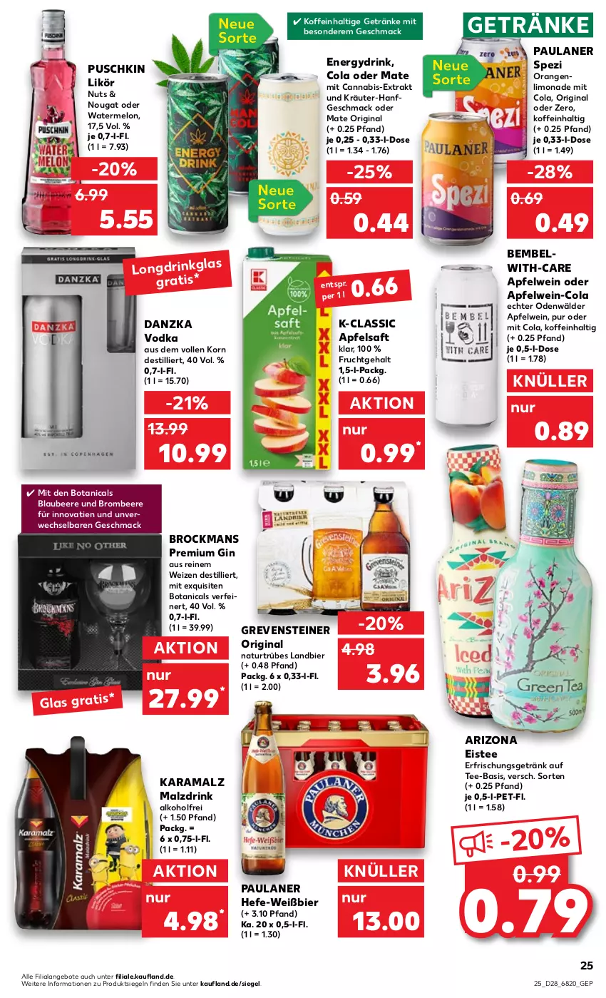 Aktueller Prospekt Kaufland - von 14.07 bis 20.07.2022 - strona 25 - produkty: abis, alkohol, angebot, angebote, apfel, apfelsaft, apfelwein, beere, bier, Blaubeer, blaubeere, Brock, brombeere, cola, drink, eis, eistee, frucht, getränk, getränke, gin, grevensteiner, Hefe, karamalz, korn, kräuter, likör, limo, limonade, mac, malz, natur, orange, orangen, Paula, paulaner, rama, rwe, saft, Spezi, steiner, tee, Ti, vodka, wein