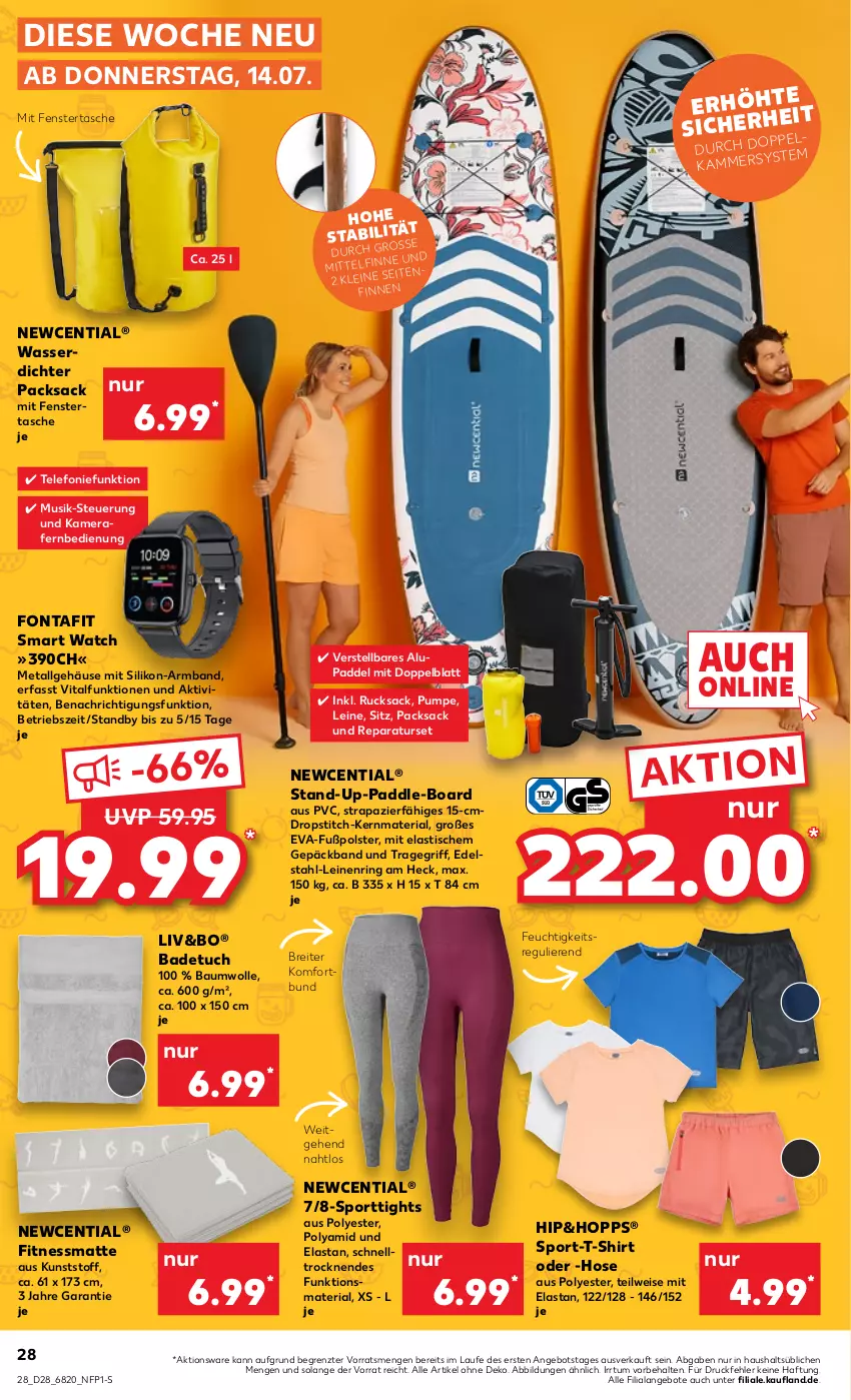 Aktueller Prospekt Kaufland - von 14.07 bis 20.07.2022 - strona 28 - produkty: angebot, angebote, Armband, asti, Bad, badetuch, Bau, baumwolle, Brei, edelstahl, eis, fenster, fernbedienung, hose, HP, kamera, leine, LG, Ria, ring, rucksack, sac, shirt, Sport, T-Shirt, Tasche, telefon, Ti, tisch, tragegriff, tuc, vita, wasser, wolle, ZTE