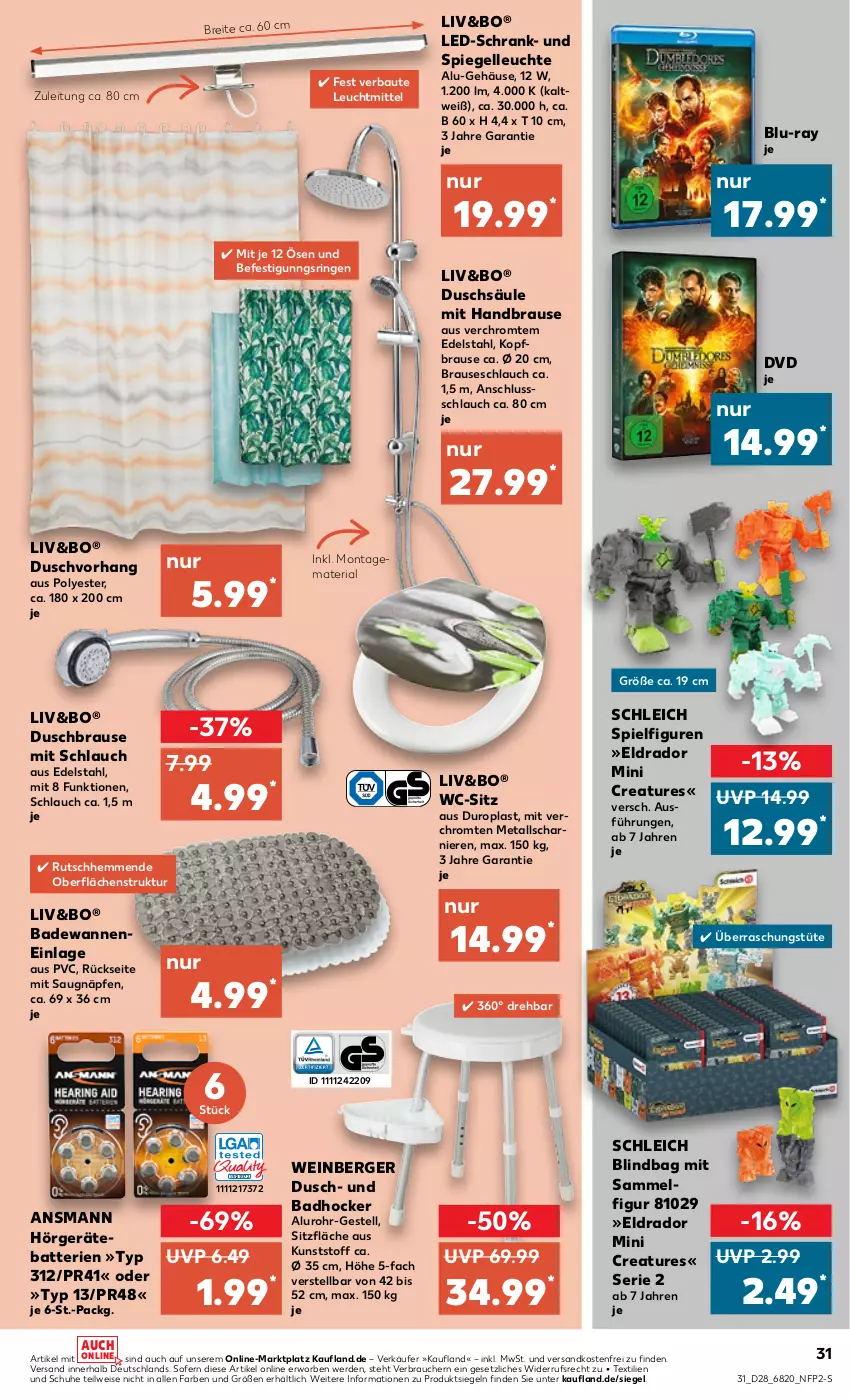 Aktueller Prospekt Kaufland - von 14.07 bis 20.07.2022 - strona 31 - produkty: Bad, Badewanne, batterie, batterien, Bau, Berger, blu-ray, brause, brauseschlauch, Brei, Duschsäule, duschvorhang, dvd, edelstahl, eis, elle, erde, handbrause, hocker, Leuchte, leuchtmittel, ndk, Rauch, Ria, ring, schlauch, Schleich, Schrank, schuhe, spiegel, Ti, Tüte, versandkostenfrei, Wanne, wc-sitz, wein