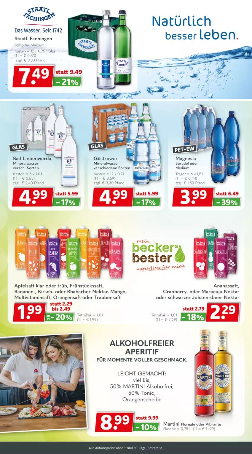 Aktueller Prospekt Getraenkeland - von 30.05 bis 10.06.2023 - strona 6 - produkty: aktionspreis, alkohol, Alwa, ananas, aperitif, apfel, apfelsaft, Bad, Bad Liebenwerda, banane, bananen, bestpreis, bestpreise, cranberry, eier, eis, ente, flasche, kirsch, Liege, loreal, mac, mango, maracuja, martini, mineralwasser, Multivitaminsaft, Nektar, orange, orangen, orangensaft, reis, rhabarber, saft, Schwarzer Johannisbeer-Nektar, Sprudel, Staatl. Fachingen, Ti, tonic, trauben, Traubensaft, vita, wasser