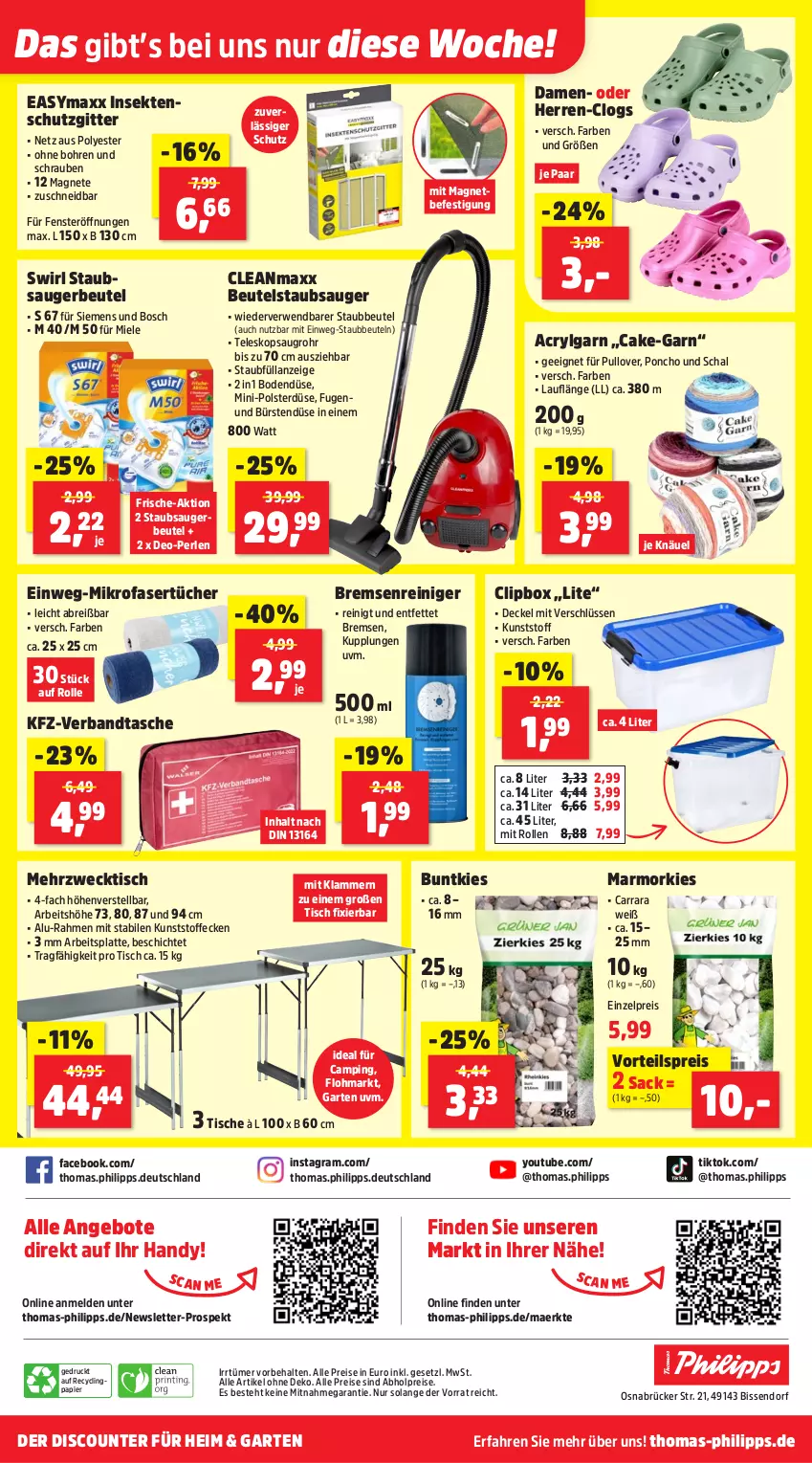 Aktueller Prospekt Thomas Philipps - von 20.04 bis 25.04.2026 - strona 22 - produkty: abholpreise, alle preise sind abholpreise, angebot, angebote, arbeitsplatte, beutel, bosch, Brei, bürste, bürsten, cleanmaxx, Clin, Clogs, decke, Deckel, deo, discount, easymaxx, eis, fenster, Garten, Handy, insektenschutz, Klammern, lamm, latte, LG, miele, mikrofaser, Mikrofasertücher, papier, perlen, Pullover, reiniger, reis, rwe, sac, Schal, schrauben, sekt, siemens, staubbeutel, staubsauger, staubsaugerbeutel, swirl, Tasche, Teleskop, Ti, tisch, tücher, vorteilspreis, weck, Yo