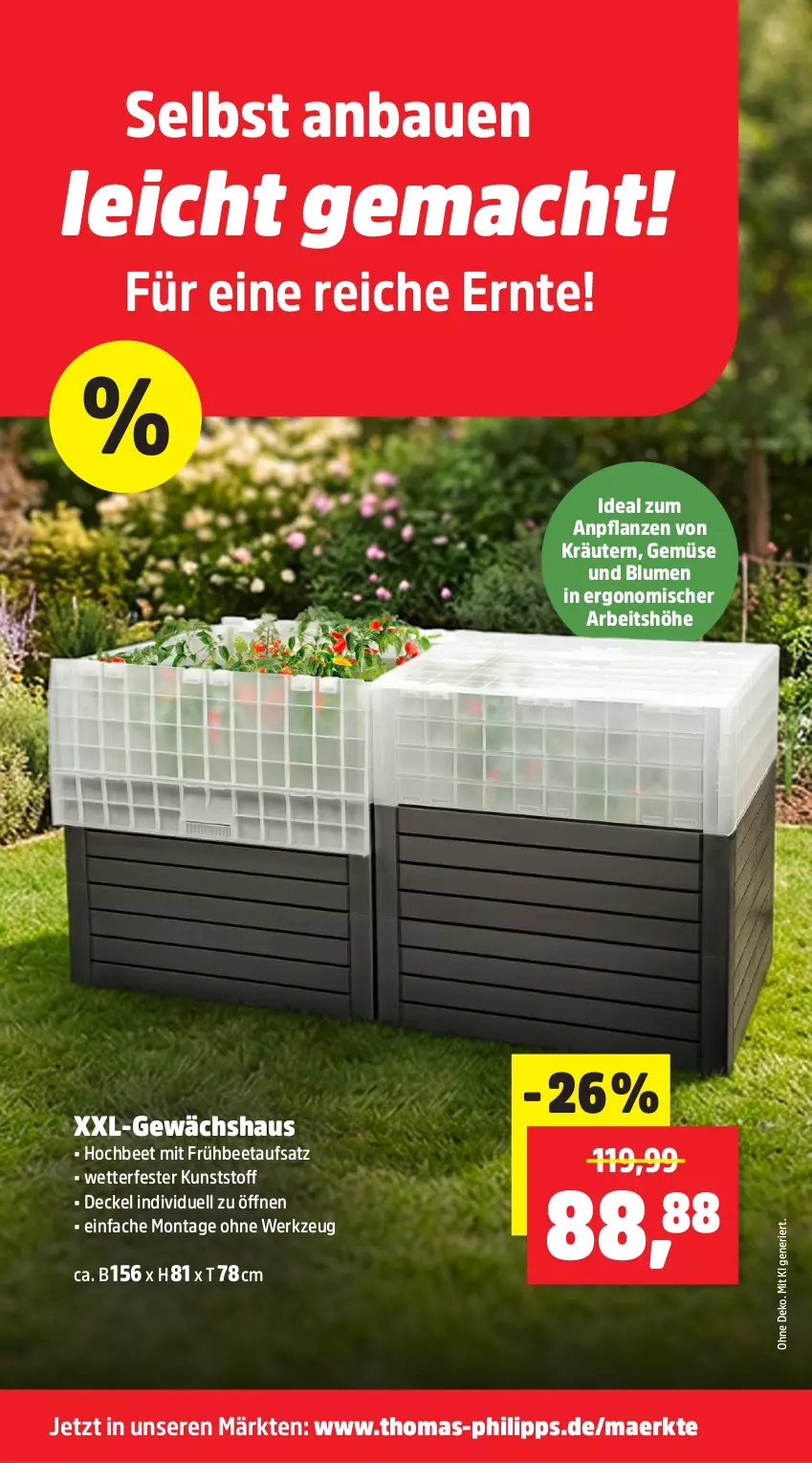 Aktueller Prospekt Thomas Philipps - von 20.04 bis 25.04.2026 - strona 5 - produkty: Bau, blume, blumen, decke, Deckel, Gewächshaus, kräuter, kräutern, mac, pflanze, pflanzen, werkzeug
