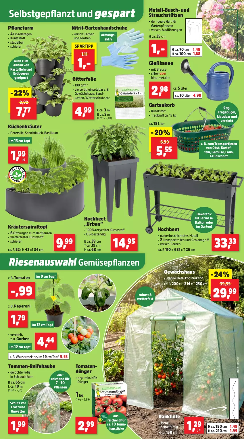 Aktueller Prospekt Thomas Philipps - von 20.04 bis 25.04.2026 - strona 7 - produkty: basilikum, Bau, beere, beeren, brause, bügel, dünger, erdbeere, erdbeeren, Garten, Gartenpflanze, Gewächshaus, Gießkanne, gurke, gurken, handschuhe, kartoffel, kartoffeln, korb, kraft, kräuter, küche, Küchen, LG, melone, ndk, obst, peperoni, Peroni, petersilie, pflanze, pflanzen, Rauch, Sandkasten, schlauch, schnittlauch, schuhe, spartipp, Sport, Ti, Tiere, tomate, tomaten, topf, wasser, wassermelone