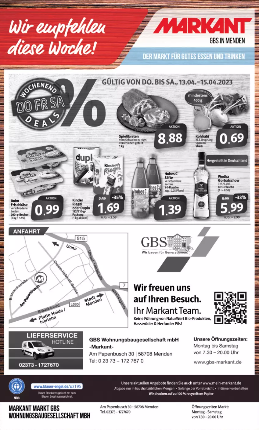 Aktueller Prospekt Markant - Prospekte - von 11.04 bis 15.04.2023 - strona 12 - produkty: angebot, angebote, Bau, Bebe, bio, brot, elle, hasseröder, lieferservice, natur, papier, pils, rwe, schwein, schweine, schweinenacken, Ti, uhr, vom schweinenacken, wein, weine