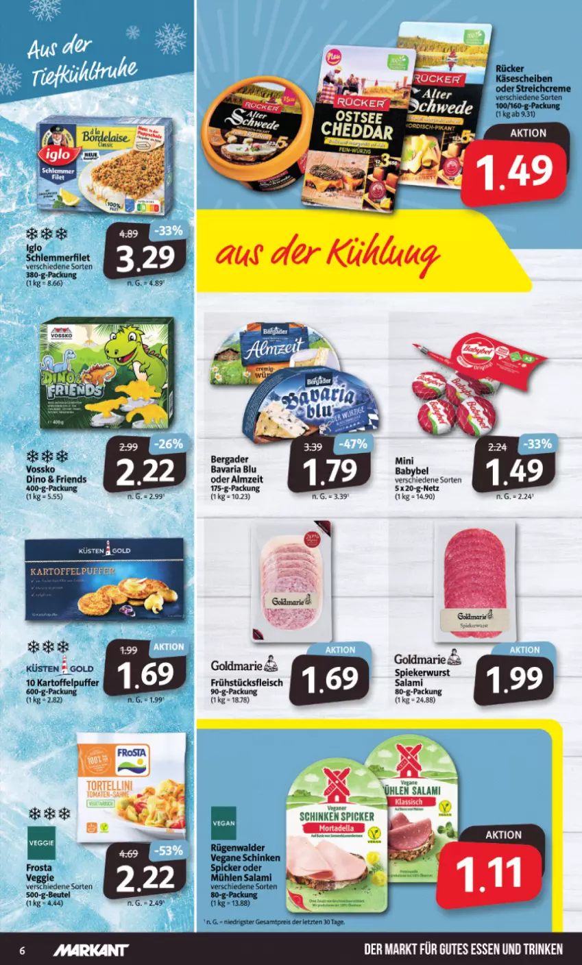 Aktueller Prospekt Markant - Prospekte - von 11.04 bis 15.04.2023 - strona 6 - produkty: bavaria blu, bergader, eis, fleisch, frosta, frühstücksfleisch, goldmarie, gutes essen, reis, Ria, salami, schinken, schinken spicker, veggie, vossko, wurst, ZTE