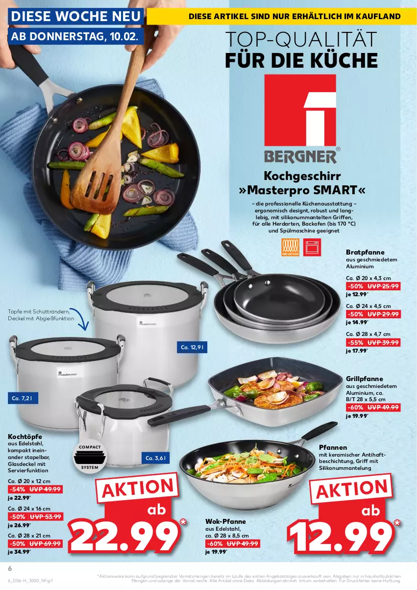 Aktueller Prospekt Kaufland - Spezielle Angebote - von 10.02 bis 16.02.2022 - strona 6 - produkty: angebot, backofen, bratpfanne, decke, Deckel, edelstahl, elle, geschirr, Glasdeckel, grill, Grillpfanne, herdarten, küche, Küchen, Mantel, Ofen, pfanne, pfannen, Ti, wok, ZTE