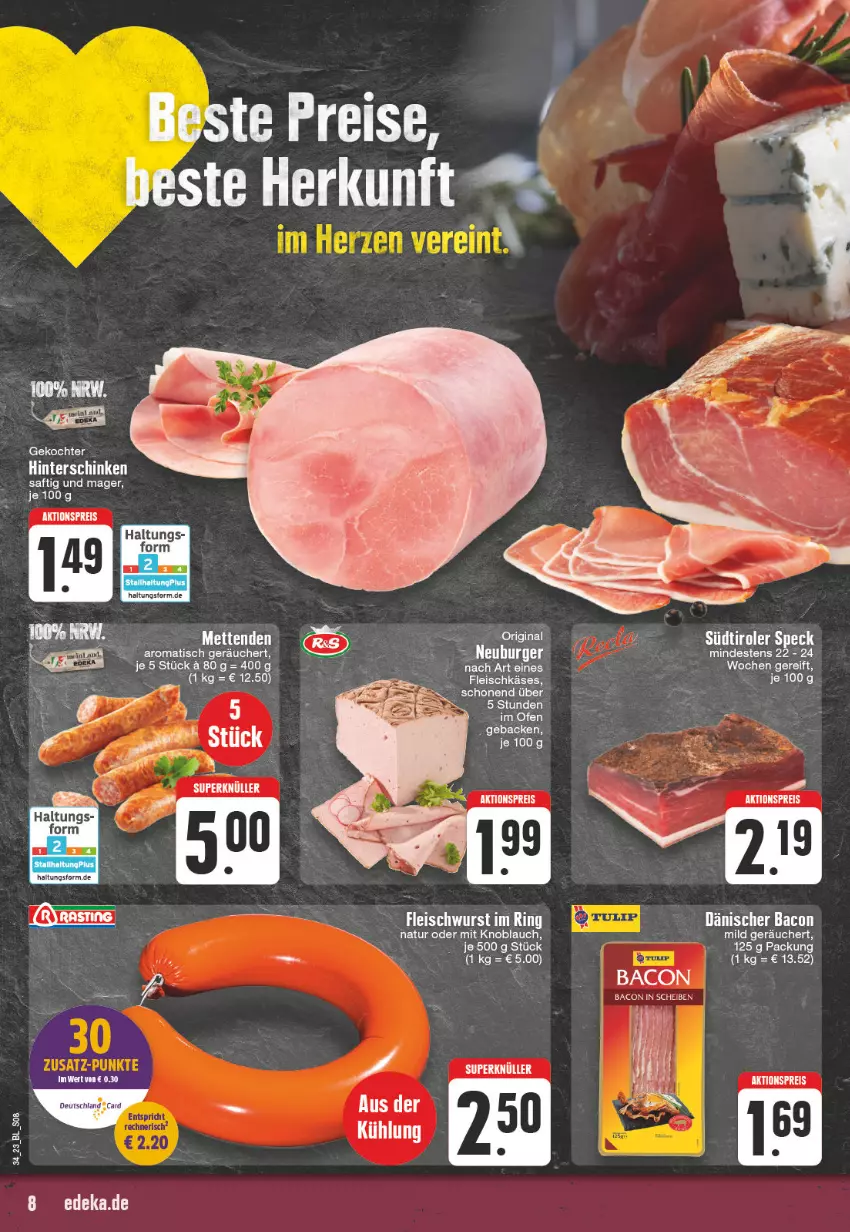 Aktueller Prospekt Edeka - Angebote der Woche - von 21.08 bis 26.08.2023 - strona 8 - produkty: aktionspreis, bacon, eis, geback, knoblauch, mit knoblauch, natur, reis, saft, Speck, südtiroler, tee, Ti, tisch