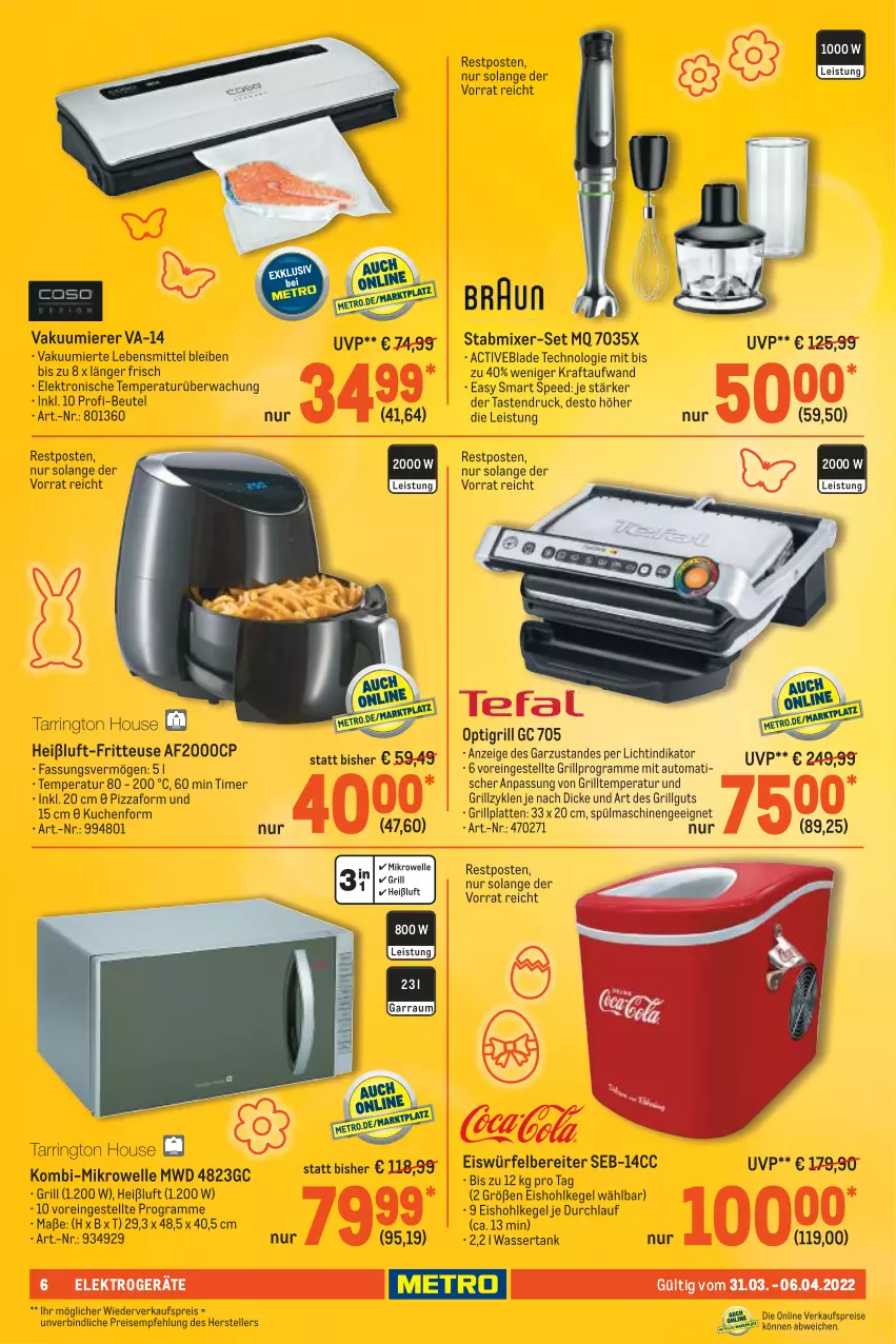 Aktueller Prospekt Metro - NonFood - von 31.03 bis 06.04.2022 - strona 6 - produkty: auto, beutel, eis, eiswürfel, eiswürfelbereiter, Elektro, elektrogeräte, elle, fritteuse, grill, grillplatte, kraft, kuchen, latte, lebensmittel, LG, mikrowelle, Mixer, pizza, reis, spee, spülmaschinen, stabmixer, teller, Ti, timer, tisch, Vakuumierer, wasser, wassertank, würfel